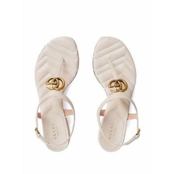 Gucci Women's GG white thong Sandals with Gold Accent - Picture 1 of 9